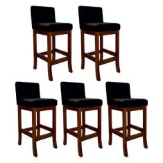 Kit 5 Banquetas Alta Estofada para Bancada Castanho Melody Suede Preto