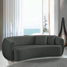 Sofá Decorativo Sala de Estar Curvo Esther 3 Lugares 210cm com Almofad