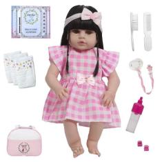 Boneca Reborn Bebê Morena Corpo de Silicone Olhos Castanhos - Cegonha 