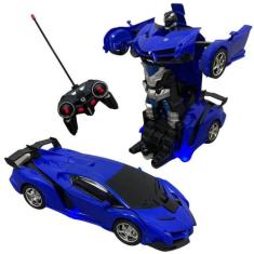 Brinquedo Carrinho de Controle Remoto Vira Robô Azul (Transformers) - 