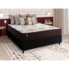 Conjunto Cama Box Preto c/ Molas Ensacadas Allura Marrom Casal 138x188x58