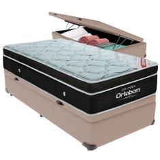 Cama Box Baú e Colchão Elegant Molas Ensacadas Solteiro Ortobom