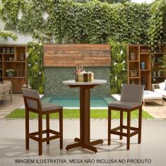 Kit 2 Banquetas Alta Luxo Pérola Com Encosto Estofada Em Linho Bege Madeira Maciça Imbuia