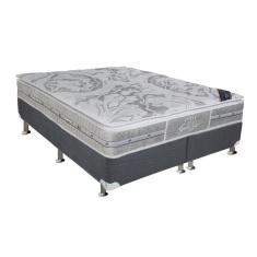 Cama Box King: Colchão Molas Castor Pocket Super Luxo Látex Slx + Base Crc Suede Cinza(193X203)