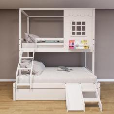 Treliche Casinha Reta Casal Solteiro Escorregador Branco - Housin