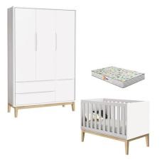 Berço Americano e Guarda Roupa 3 Portas New Classic Branco com Pés Mad