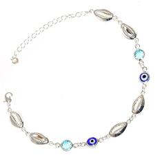 Pulseira Buzios Olho Grego Com Pedra Azul Folheado A Prata