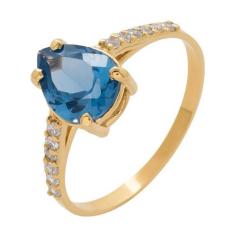 Anel de Ouro 18k e Zircônio Feminino Gota Azul - Meu Anel, 15