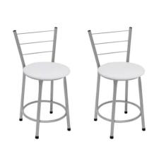 Kit 2 Banquetas Baixas Prata com Encosto Assento Branco - Fortmix