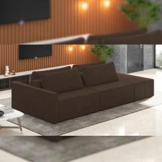 Sofá Ilha Modular Para Sala 252cm com Puff Dublin K01 Veludo Marrom - 