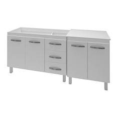 Armário Cozinha Gabinete Pia De 120 Cm Bianca Com Balcão Multiuso Micro-Ondas Branco Serena