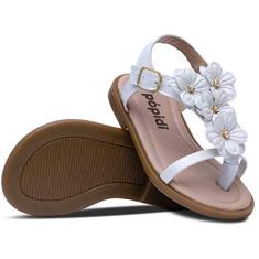 Sandália Rasteira Infantil Menina Flores 04.19 (23, Branco)