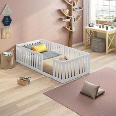 Cama Montessoriana Solteiro em Mdf e Madeira com Grade Giulia Casatema Branco