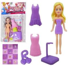 Boneca Vogue Girl Troca Roupa De Plastico + Acessorios 4Pçs - Importad