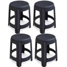 Kit 4 Banquetas Rattan Premium Preta 35x45cm 25618 Arqplast