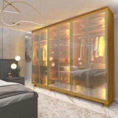 Guarda Roupa Casal com Vidro Reflecta LED e Pés 6 Portas 100 MDF Imper