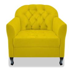 Poltrona Cadeira Sofá Julia com Botonê para Sala de Estar Recepção Escritório Quarto Suede Amarelo - AM Decor