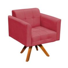 Poltrona Giratória Elisa Suede Rose Base Madeira Drossi - D'ROSSI