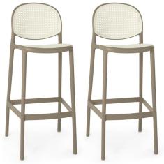 Kit 2 Banqueta Alta Com Encosto Roma Em Polipropileno - Branco/cinza Escuro