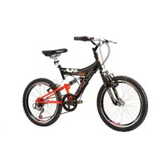 Bicicleta Aro 20 XR Preta e Laranja Suspensão Full 6v MTB, Track Bikes