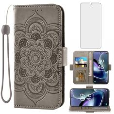 Asuwish Capa de telefone para TCL 50 XL 5G capa carteira com protetor de tela de vidro temperado e suporte flip de couro para cartão de crédito suporte flor bolsa fólio acessórios para celular TCL50XL