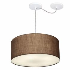 Lustre Pendente Cilíndrico Com Desvio De Centro Vivare Md-4147 Cúpula Em Tecido 50x25cm - Bivolt Café 127/220v