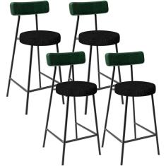 Kit 04 Banquetas Baixa Bar Cozinha E Sala De Jantar Milão L02 Facto Verde Linho Chumbo