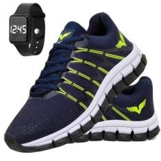 Tênis Masculino Corrida Caminhada Veloz + Relogio-Masculino