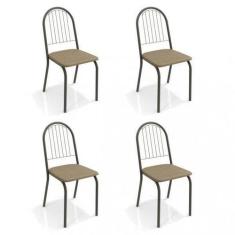 Conjunto 4 Cadeiras para Sala de Jantar Noruega Metal Marrom/Preto/Cap