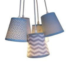 Lustre Pendente em Cacho Tecido Chevron Crie Casa Cinza e Azul Bebê
