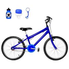 Bicicleta Infantil Masculina Aro 20 Natural+Kit Passeio Azul