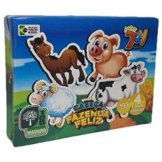 Brinquedo Quebra Cabeça 4 Em 1 Em Mdf 8 Peças Fazenda Feliz