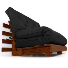 Sofá Cama Casal Futon Tokio Preto Madeira Maciça Cor Imbuia - R9 Desig
