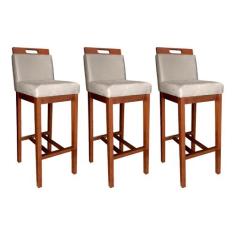 Kit 3 Banquetas Estofadas Alta Veneza 104 Cm Madeira Maciça Suede Bege