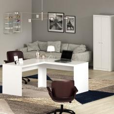 Kit 2 Peças Com Mesa Para Escritório Em L E 1 Armário Multiuso