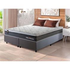 Conjunto Cama Box Cinza c/ Molas Ensacadas Benton Cinza King 193x203x71