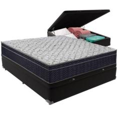 Cama Box Baú Preto E Colchão Airtech 150 Espuma D45 Casal Ortobom