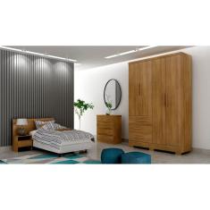 Guarda Roupa Solteiro com Pés 4 Portas 3 Gavetas - Encant-Cumaru - Móveis Novo Horizonte