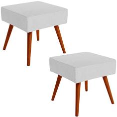 Kit 02 Puffs Banqueta Decorativa Com Pés Palito Lívia W01 Linho Cinza - Lyam Decor