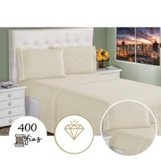 Lençol King 3 Peças 400 Fios Toque Macio Ponto Palito Casa Dona