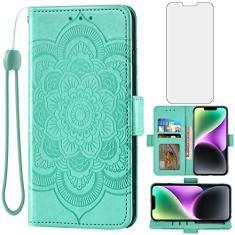 Asuwish Capa de celular para iPhone 14 6,1 polegadas com protetor de tela de vidro temperado e suporte de cartão de crédito flip acessórios para celular iPhone14 5G i i-Phone i14 iPhone14 capa