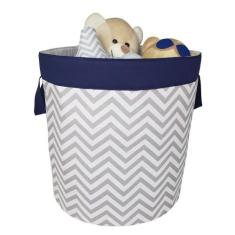 Cesto Organizador De Brinquedos Chevron Com Azul Marinho - Tropical Ba
