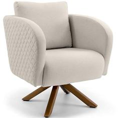 Poltrona Decorativa Sala de Estar Dama Base Giratória Rústico Bege - Gran Belo