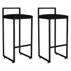 Kit 02 Banquetas Altas Para Cozinha Sala de Jantar Hanna L02 Preto Sue