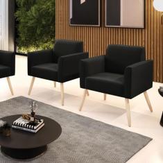 Kit 2 Poltronas Pés Palito Natural Marisa Suede - DRossi, Preto