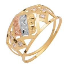Anel Ouro 18k Feminino Esagono com Pedra - Meu Anel, 11