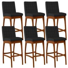 Kit 06 Banquetas Altas Mila Facto Preto Fosco