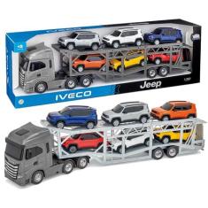 Caminhão Miniatura Cegonha Iveco S-Way 58cm Com 6 Jeeps Renegade - Usu