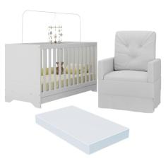 Berço 3 em 1 com Colchão e Poltrona Amamentação Multimóveis Mp4159 Branco