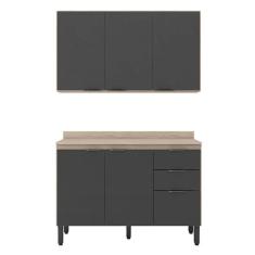Cozinha Modulada Firenze Fi0010 Avena Grafito - Demóbile